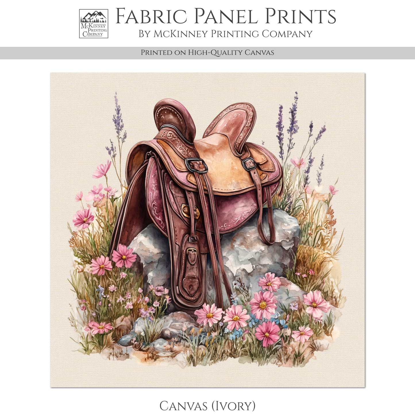 Western Fabric - Cowgirl, Saddle, Floral, Farm, Pink, Rodeo, Ranch, Wall Art, Large Print, Crafts, Quilt, Block Print Fabric, Quilting, Sewing