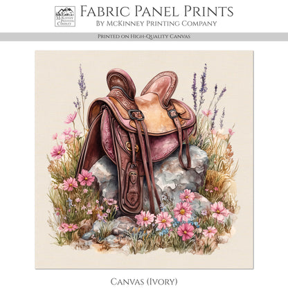 Western Fabric - Cowgirl, Saddle, Floral, Farm, Pink, Rodeo, Ranch, Wall Art, Large Print, Crafts, Quilt, Block Print Fabric, Quilting, Sewing