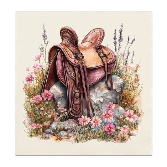 Western Fabric - Cowgirl, Saddle, Floral, Farm, Pink, Rodeo, Ranch, Wall Art, Large Print, Crafts, Quilt, Block Print Fabric, Quilting, Sewing