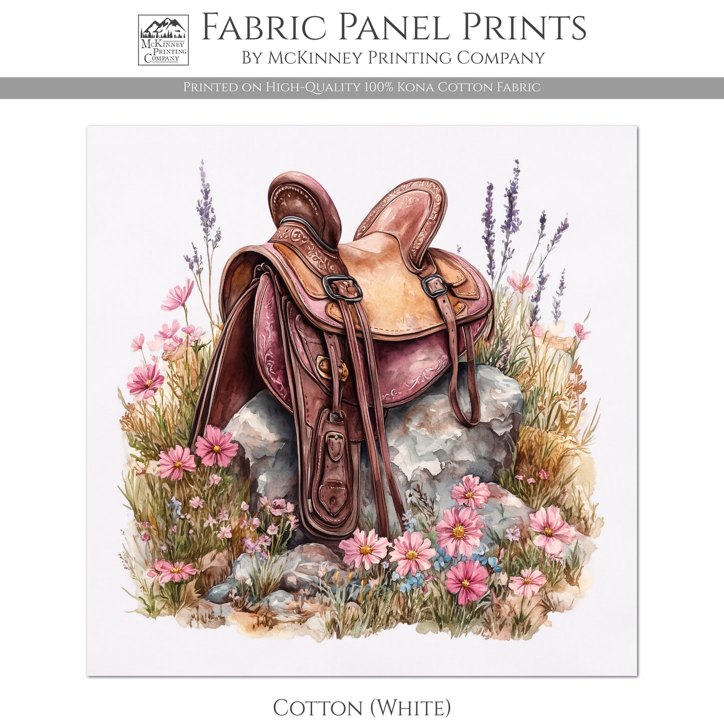 Western Fabric - Cowgirl, Saddle, Floral, Farm, Pink, Rodeo, Ranch, Wall Art, Large Print, Crafts, Quilt, Block Print Fabric, Quilting, Sewing