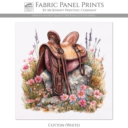 Western Fabric - Cowgirl, Saddle, Floral, Farm, Pink, Rodeo, Ranch, Wall Art, Large Print, Crafts, Quilt, Block Print Fabric, Quilting, Sewing