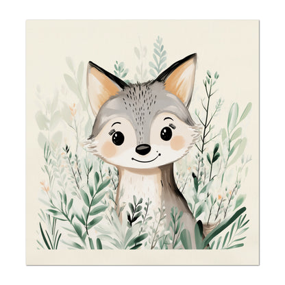 Woodland Animal Fabric, Coyote, Wolf, Baby Fabric Panels, Forest, Nursery Décor, Quilt Block, Wall Art, Cotton, Quilting