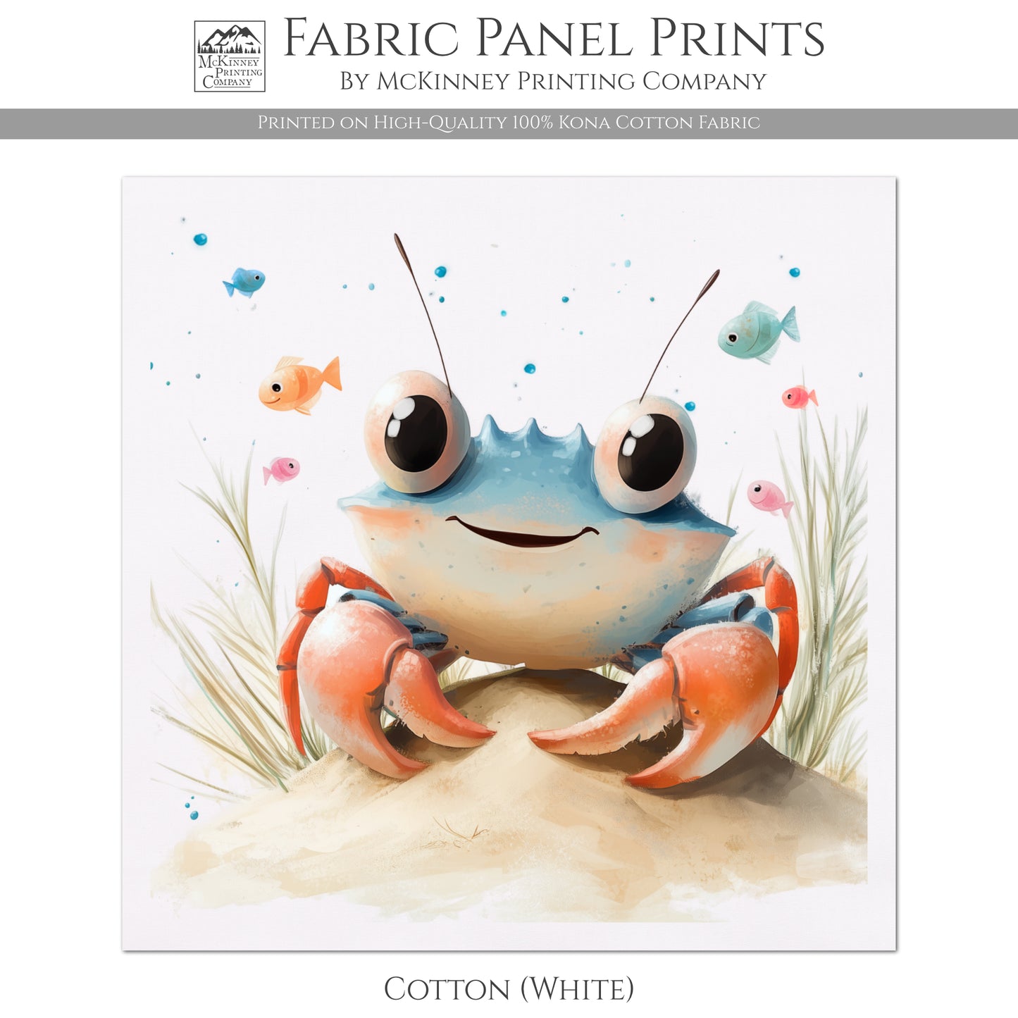 Crab Fabric - Baby Fabric Panels, Sea, Ocean, Boy, Blanket, Nursery Décor, Quilt Block, Cotton, Quilting (Copy)