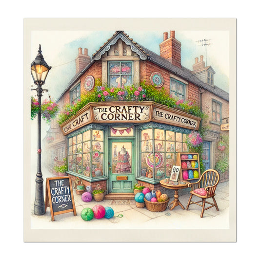 Craft Store  - Watercolor, Fabric Panel, Cottage, English Village, Print, Cotton, Quilt, Wall Art, Handmade, Quilting, Sewing Room Decor