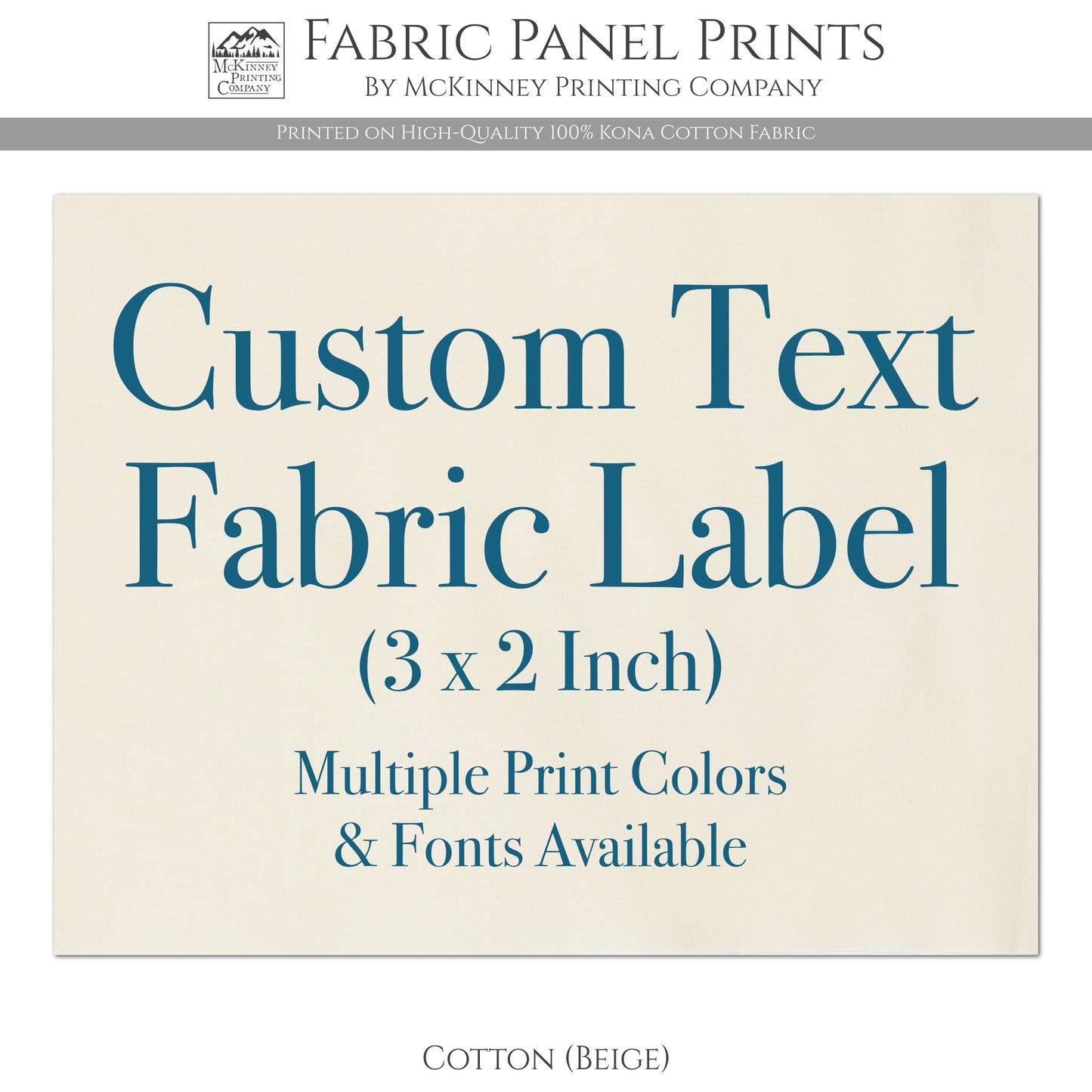 Custom Fabric Labels, Tags - 3 x 2 Inch - Kona Cotton Fabric