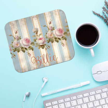 Cute Mouse Pad, Shabby Chic, Rose, Personalized Name, Custom, Laptop, Computer Accessories, Desk Pad