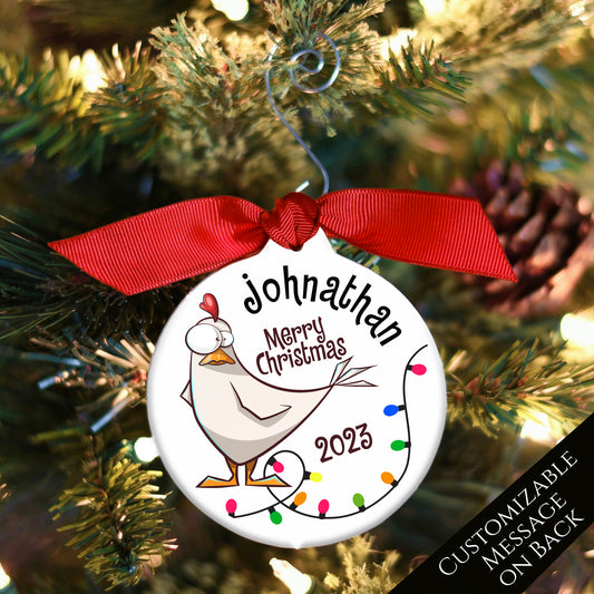 Chicken Gifts - Custom Name, Rooster, Christmas Tree Décor, Xmas 2023