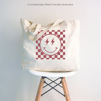 Aesthetic Tote Bag, Cute Canvas Tote Bag, Fabric Shoulder Bag, Happy Face, Smiley Face, Emoji, Peppy