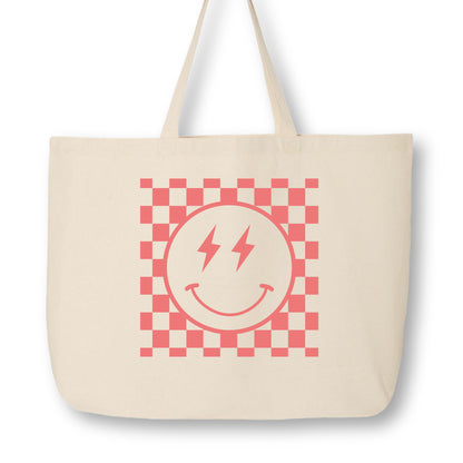 Aesthetic Tote Bag, Cute Canvas Tote Bag, Fabric Shoulder Bag, Happy Face, Smiley Face, Emoji, Peppy