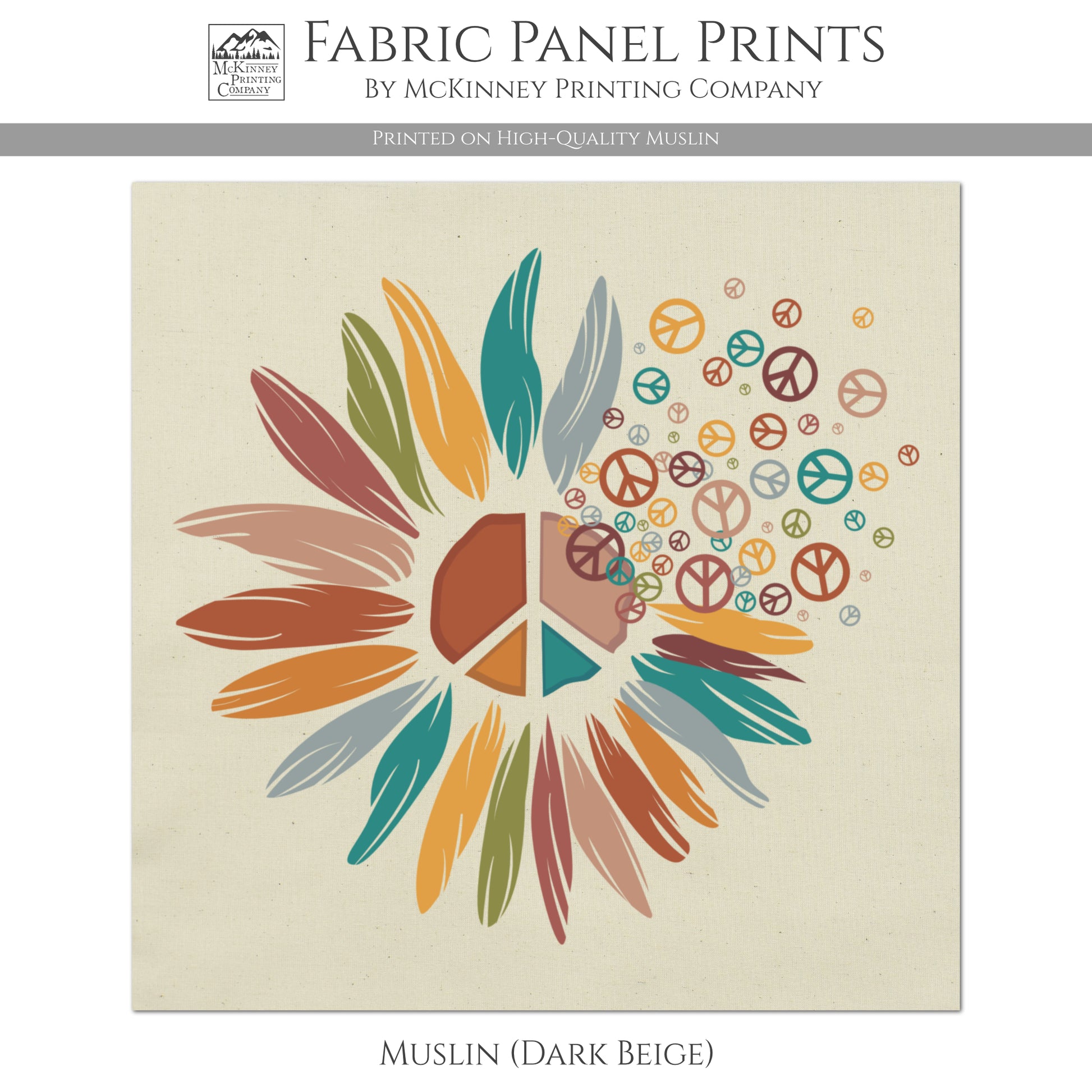 Daisy Fabric, Peace Sign, Floral Print - Muslin