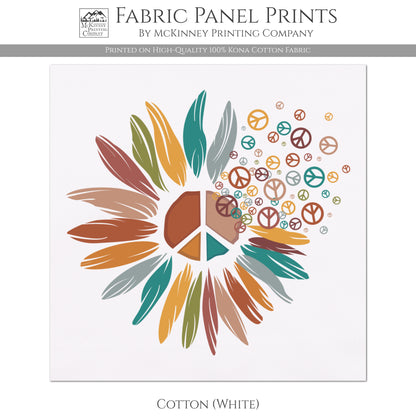 Daisy Fabric, Peace Sign, Floral Print - Kona Cotton Fabric, White