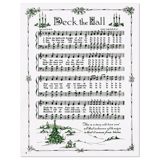 Deck The Halls, Antique Sheet Music, Fabric Panel Print, Christmas, DIY Sewing Project, Quilt Block, Craft