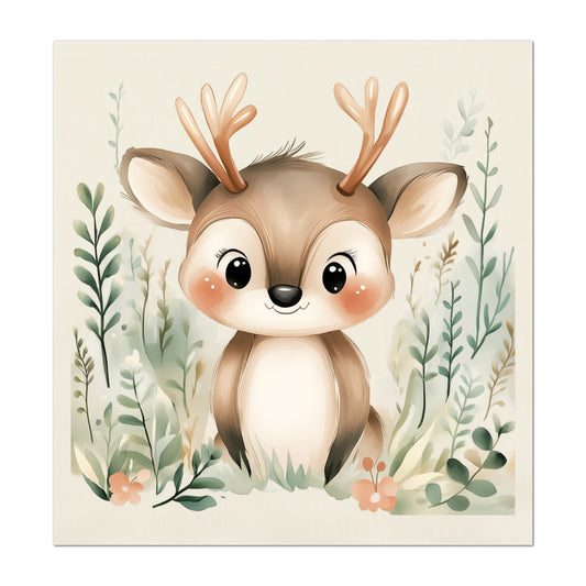 Deer Fabric - Woodland Animal Fabric, Baby Fabric Panels, Forest, Nursery Décor, Quilt Block, Wall Art, Cotton, Quilting