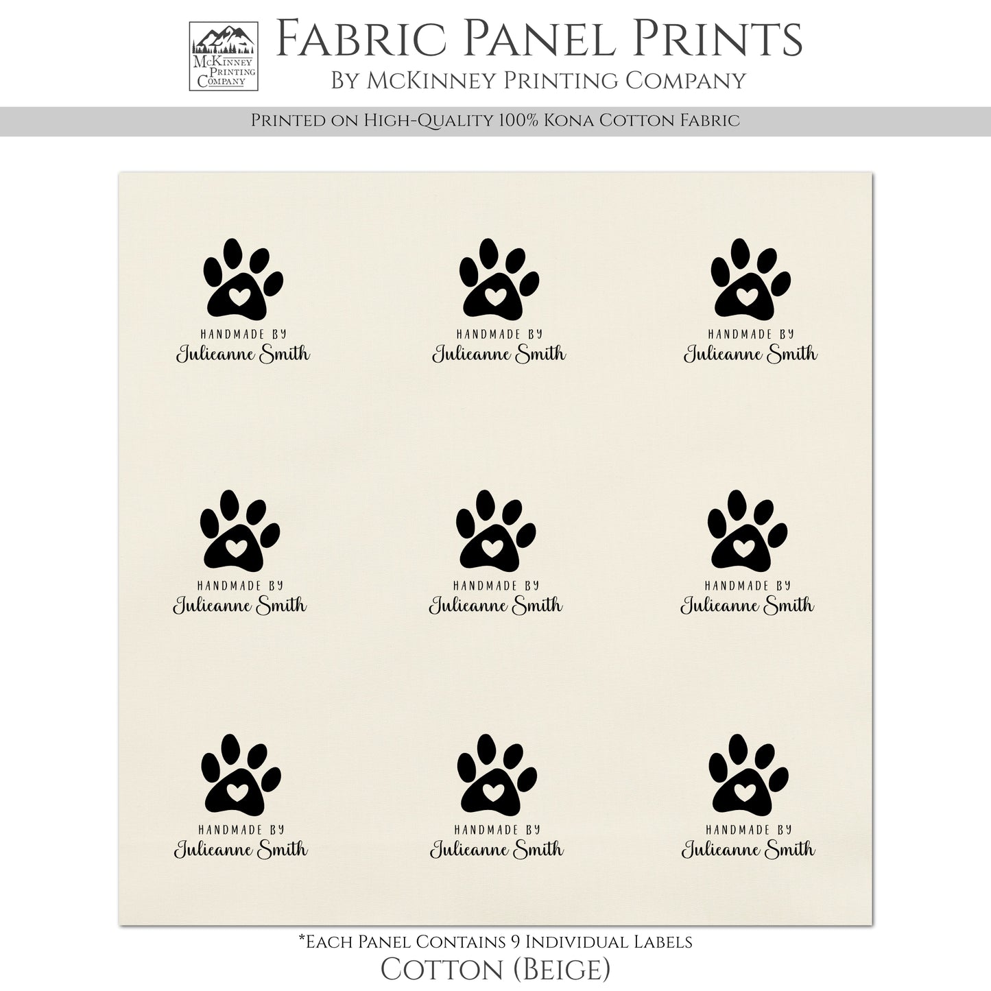 Quilt Labels - Dog Fabric, Paw, Cat, Handmade, Fabric Tags, Personalized, Custom, Quilting, Craft, Sewing