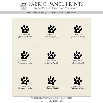 Quilt Labels - Dog Fabric, Paw, Cat, Handmade, Fabric Tags, Personalized, Custom, Quilting, Craft, Sewing