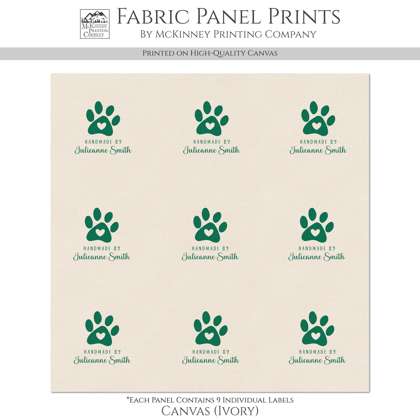 Quilt Labels - Dog Fabric, Paw, Cat, Handmade, Fabric Tags, Personalized, Custom, Quilting, Craft, Sewing