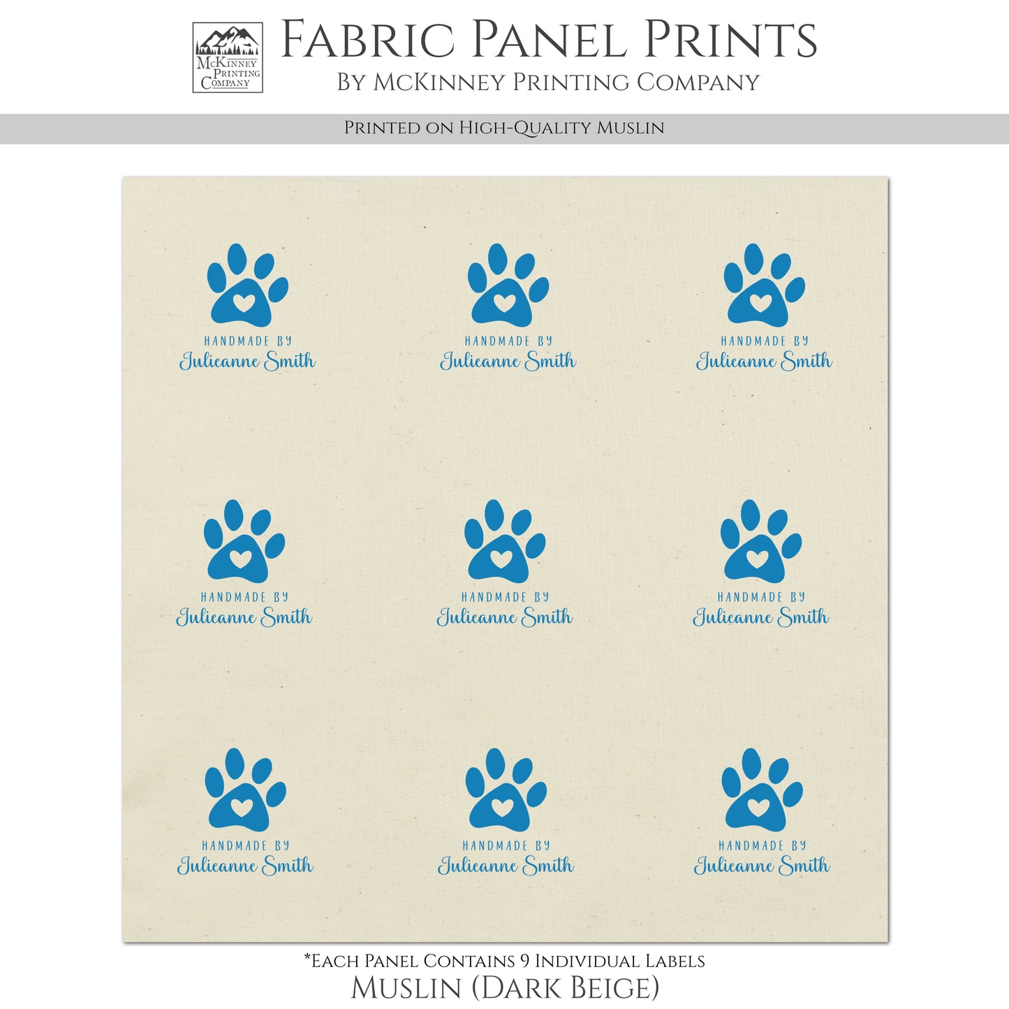 Quilt Labels - Dog Fabric, Paw, Cat, Handmade, Fabric Tags, Personalized, Custom, Quilting, Craft, Sewing