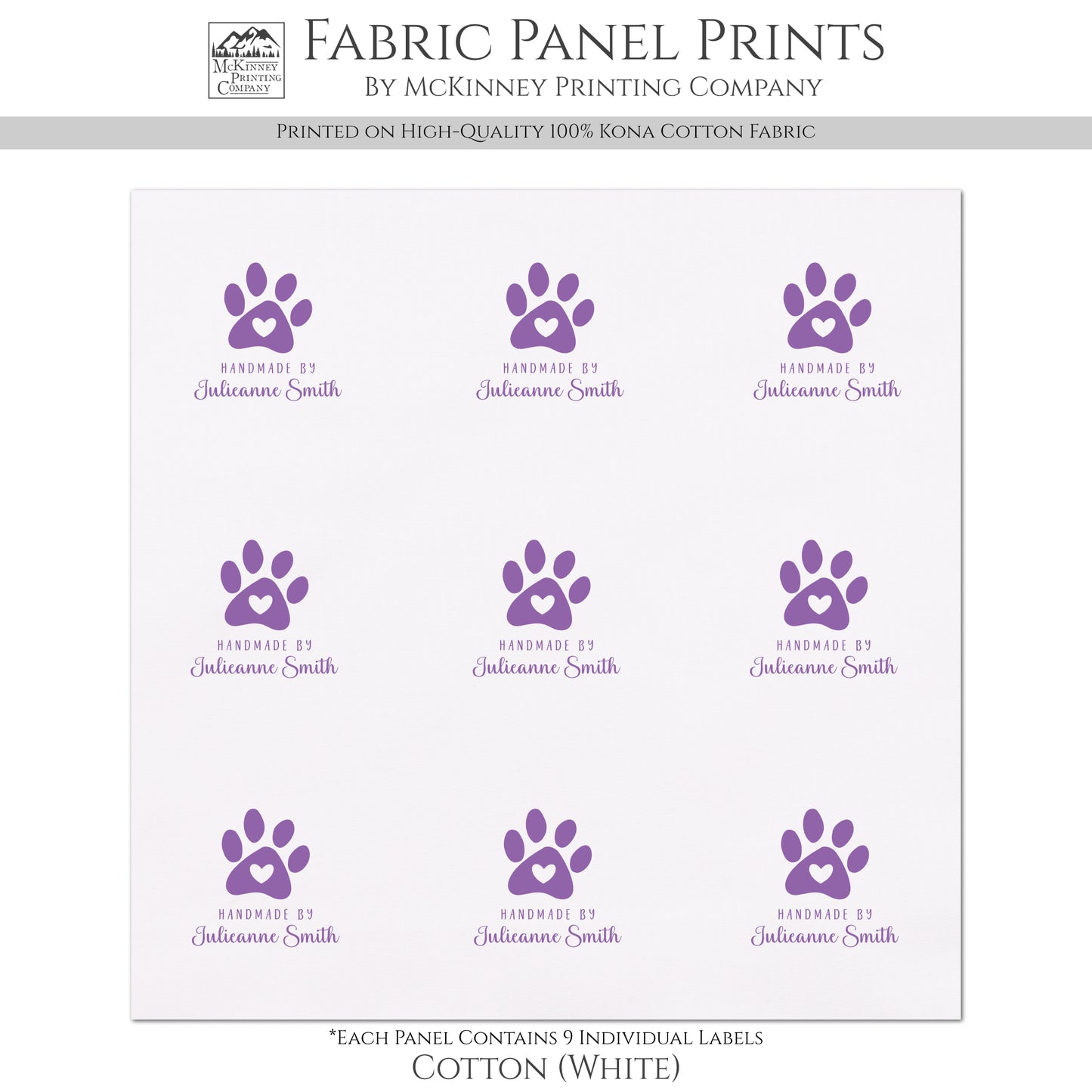 Quilt Labels - Dog Fabric, Paw, Cat, Handmade, Fabric Tags, Personalized, Custom, Quilting, Craft, Sewing
