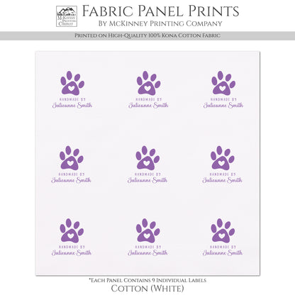 Quilt Labels - Dog Fabric, Paw, Cat, Handmade, Fabric Tags, Personalized, Custom, Quilting, Craft, Sewing