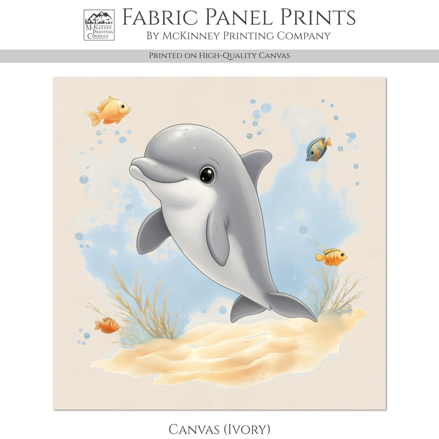 Dolphin Fabric - Baby Fabric Panels, Sea, Ocean, Boy, Blanket, Nursery Décor, Quilt Block, Cotton, Quilting