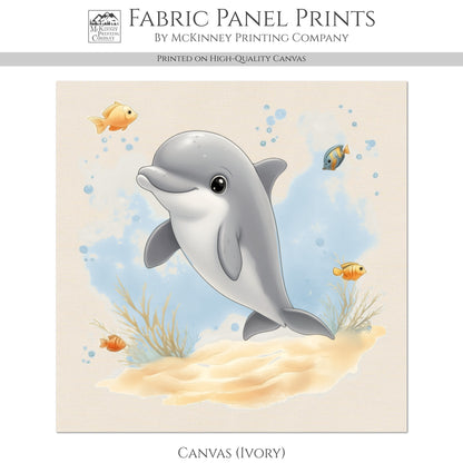 Dolphin Fabric - Baby Fabric Panels, Sea, Ocean, Boy, Blanket, Nursery Décor, Quilt Block, Cotton, Quilting