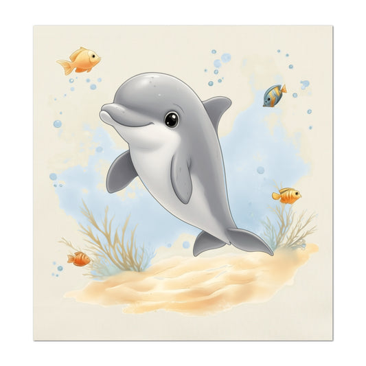 Dolphin Fabric - Baby Fabric Panels, Sea, Ocean, Boy, Blanket, Nursery Décor, Quilt Block, Cotton, Quilting