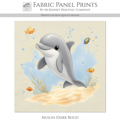 Dolphin Fabric - Baby Fabric Panels, Sea, Ocean, Boy, Blanket, Nursery Décor, Quilt Block, Cotton, Quilting