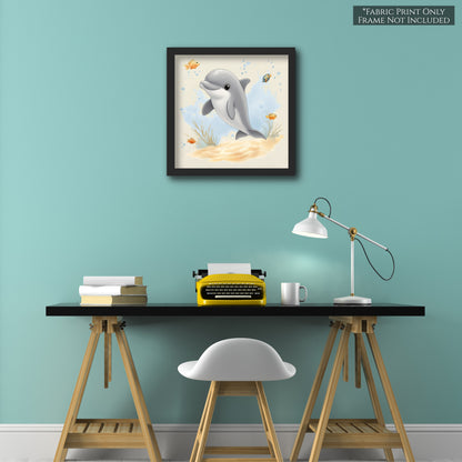 Dolphin Fabric - Baby Fabric Panels, Sea, Ocean, Boy, Blanket, Nursery Décor, Quilt Block, Cotton, Quilting