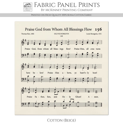 Doxology - Christian Fabric, Praise God from Whom All Blessings Flow, Lyrics, Hymn, Vintage Sheet Music, Cotton, Quilting, Wall Art, Quilt