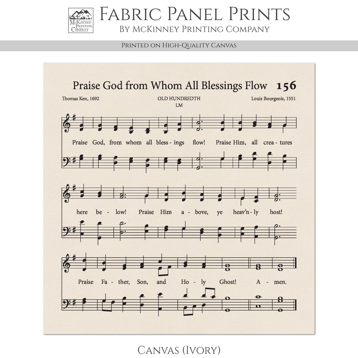 Doxology - Christian Fabric, Praise God from Whom All Blessings Flow, Lyrics, Hymn, Vintage Sheet Music, Cotton, Quilting, Wall Art, Quilt