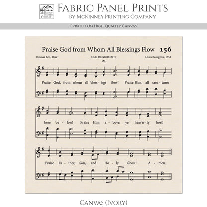 Doxology - Christian Fabric, Praise God from Whom All Blessings Flow, Lyrics, Hymn, Vintage Sheet Music, Cotton, Quilting, Wall Art, Quilt