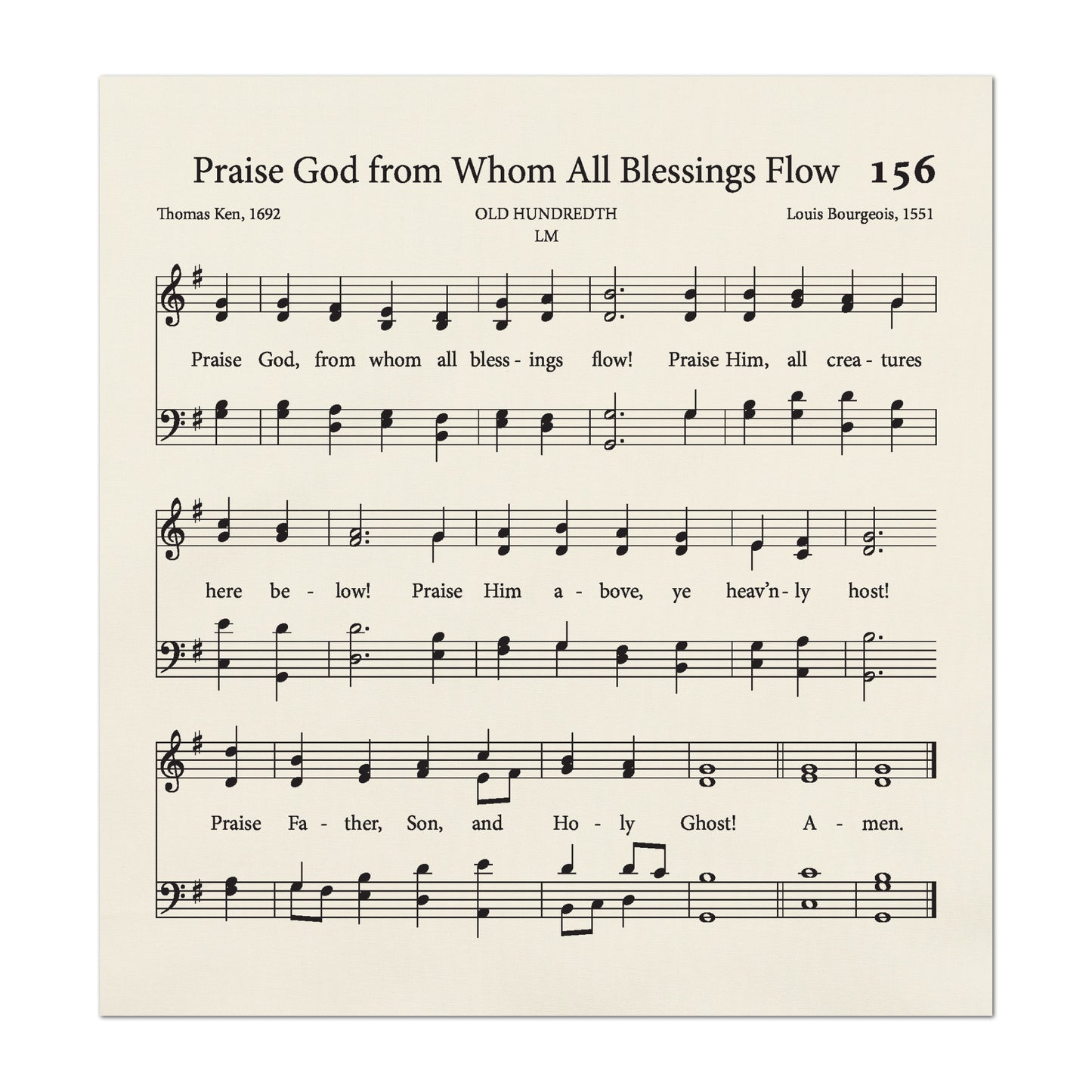 Doxology - Christian Fabric, Praise God from Whom All Blessings Flow, Lyrics, Hymn, Vintage Sheet Music, Cotton, Quilting, Wall Art, Quilt