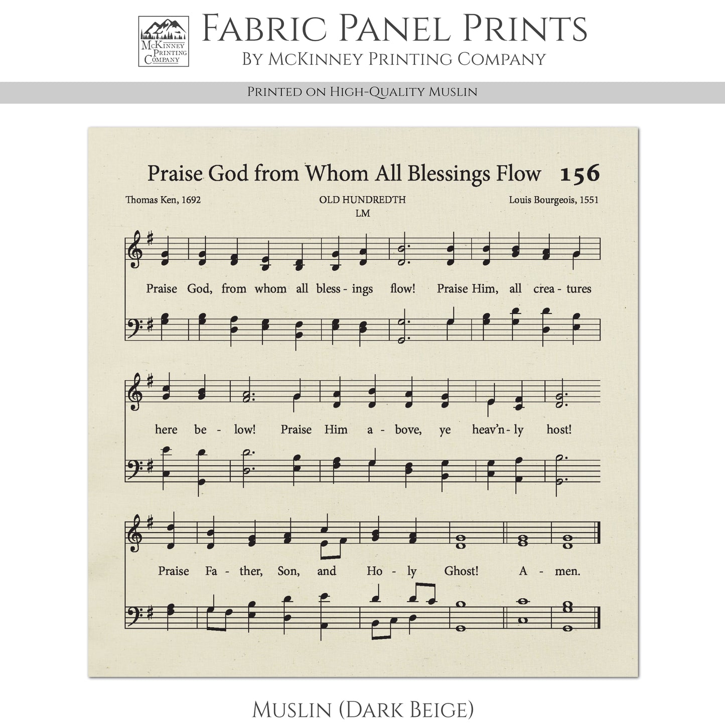 Doxology - Christian Fabric, Praise God from Whom All Blessings Flow, Lyrics, Hymn, Vintage Sheet Music, Cotton, Quilting, Wall Art, Quilt