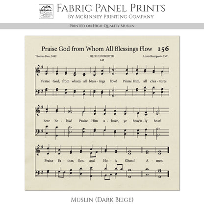 Doxology - Christian Fabric, Praise God from Whom All Blessings Flow, Lyrics, Hymn, Vintage Sheet Music, Cotton, Quilting, Wall Art, Quilt