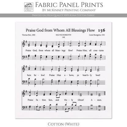 Doxology - Christian Fabric, Praise God from Whom All Blessings Flow, Lyrics, Hymn, Vintage Sheet Music, Cotton, Quilting, Wall Art, Quilt