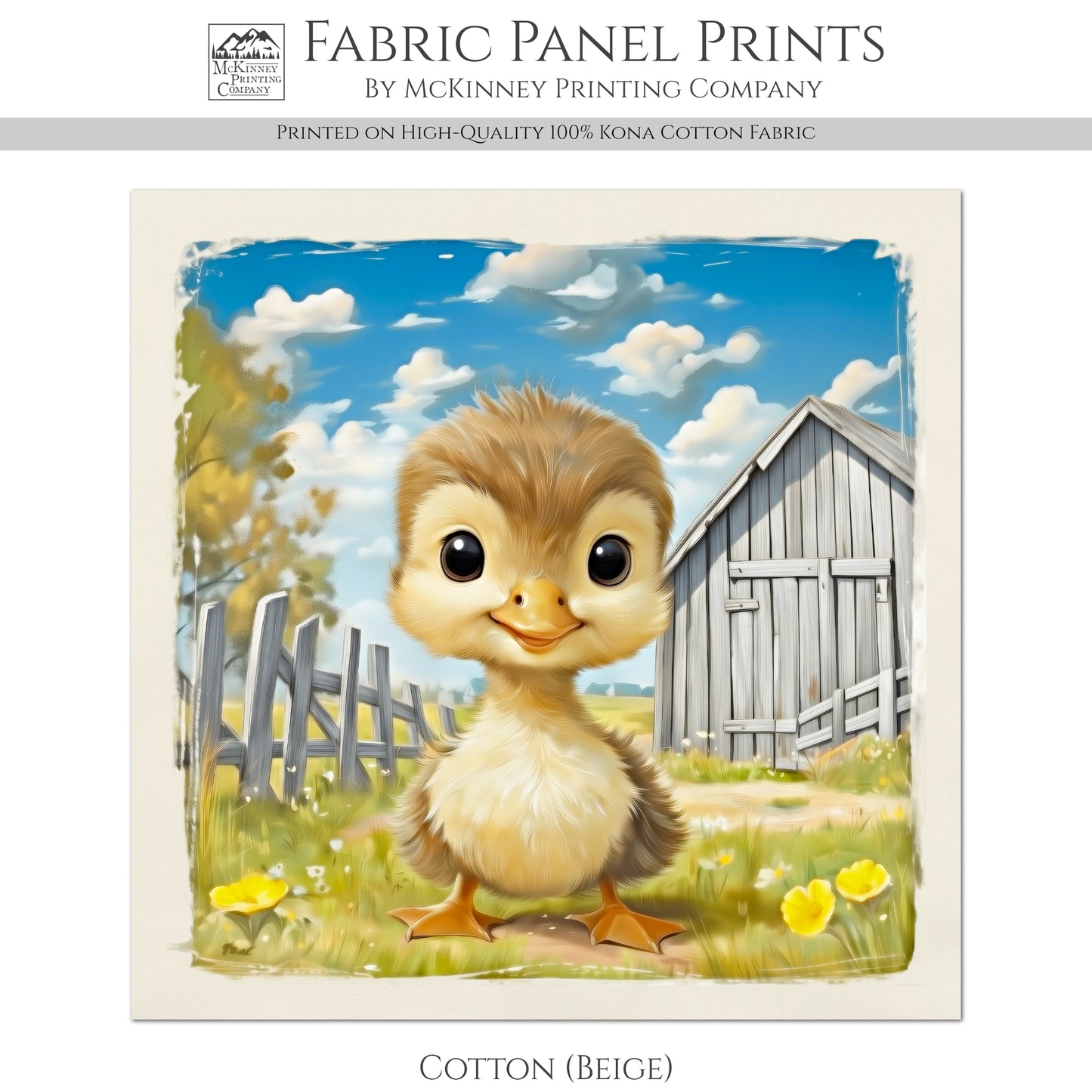 Farm Animal Fabric - Duck Fabric, Baby Fabric Panels, Cotton, Nursery Décor, Infant, Quilt Block, Wall Art, Quilting, Sewing