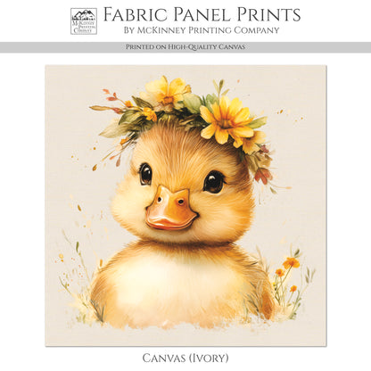 Duck Fabric - Bird Fabric Panel, Baby Fabric Panels, Canvas, Woodland Animal, Nursery Décor, Quilt Block, Cotton, Quilting