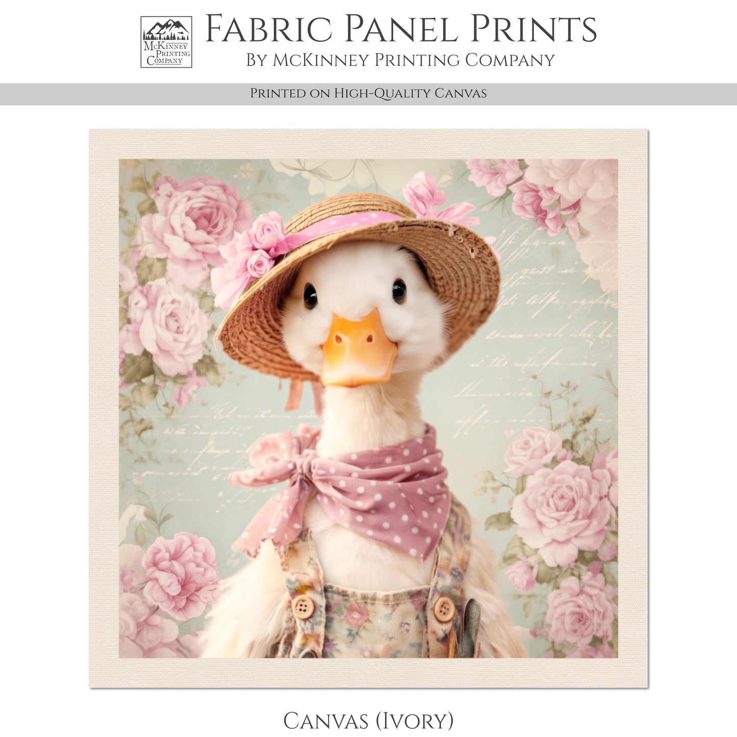 Duck Fabric - Bird Fabric Panel, Farm, Woodland Animal, Floral, Rose, French Country, Quilt Block, Cotton, Quilting