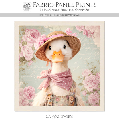 Duck Fabric - Bird Fabric Panel, Farm, Woodland Animal, Floral, Rose, French Country, Quilt Block, Cotton, Quilting