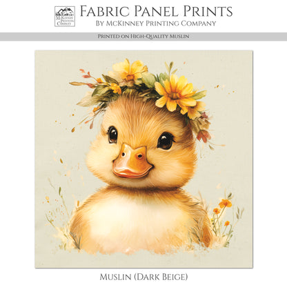 Duck Fabric - Bird Fabric Panel, Baby Fabric Panels, Canvas, Woodland Animal, Nursery Décor, Quilt Block, Cotton, Quilting