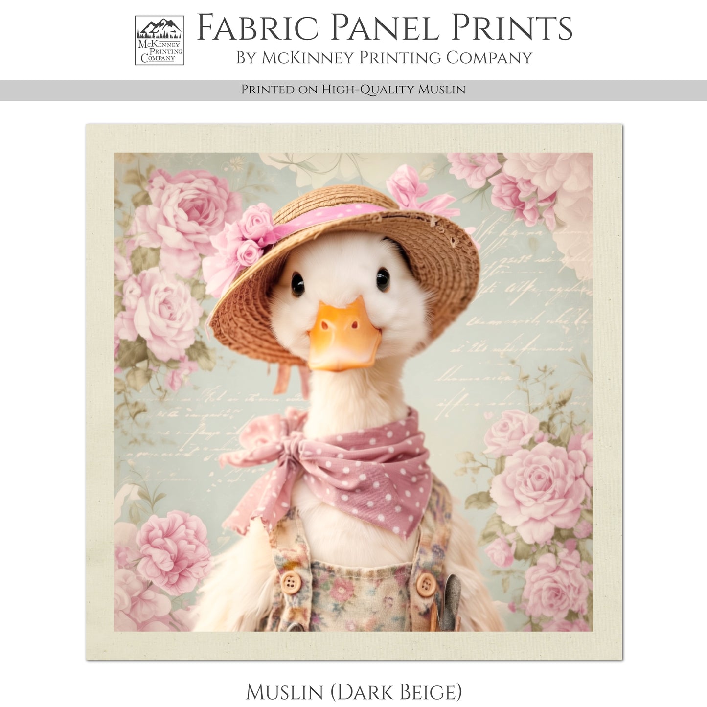 Duck Fabric - Bird Fabric Panel, Farm, Woodland Animal, Floral, Rose, French Country, Quilt Block, Cotton, Quilting