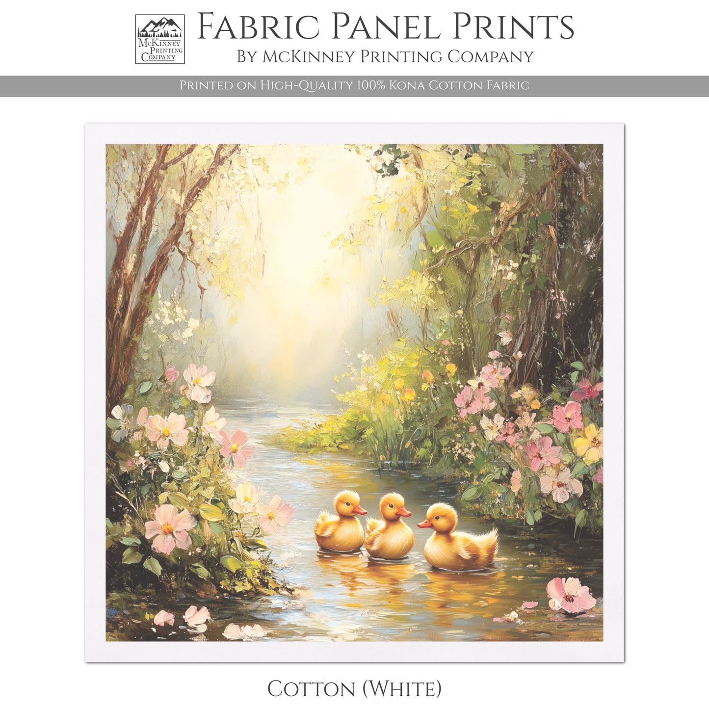 Duck Fabric - Bird Fabric Panel, Floral, Spring, Summer, Décor, Quilt Block, Cotton, Quilting, Sewing, Block Print