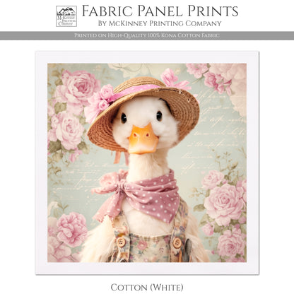 Duck Fabric - Bird Fabric Panel, Farm, Woodland Animal, Floral, Rose, French Country, Quilt Block, Cotton, Quilting