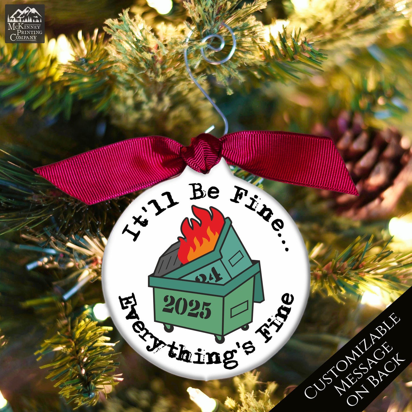 Dumpster Fire Ornament - 2025, Secret Santa Gift, Includes Custom Message, Funny, Friend Gift