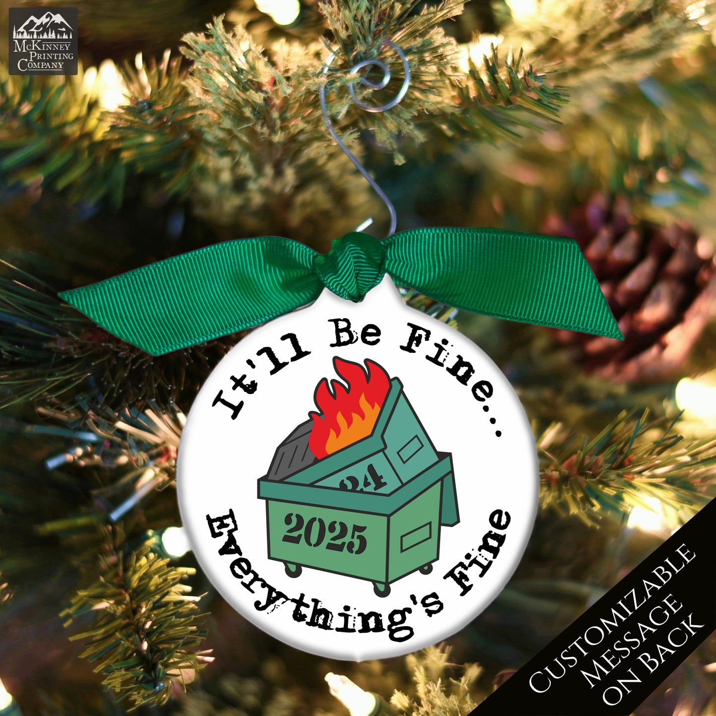 Dumpster Fire Ornament - 2025, Secret Santa Gift, Includes Custom Message, Funny, Friend Gift