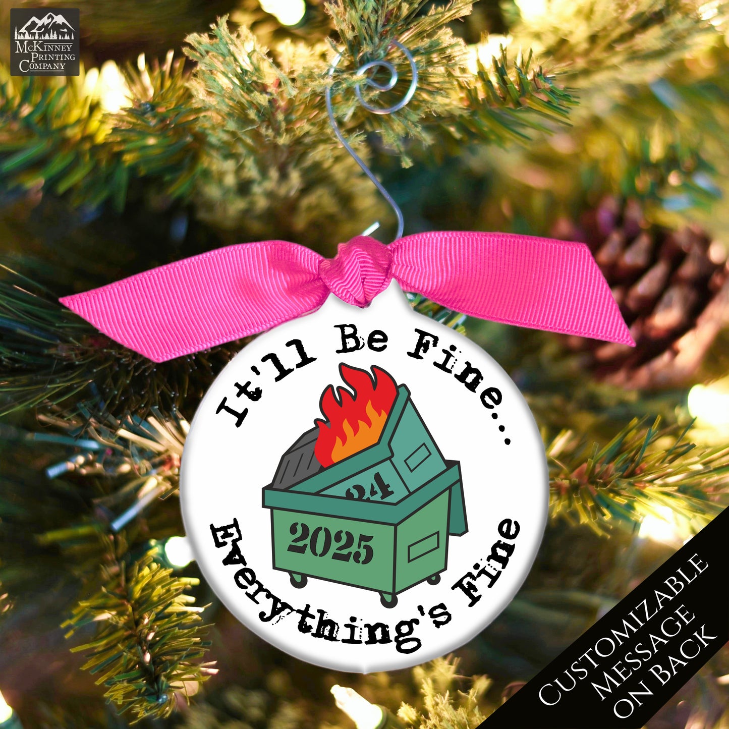 Dumpster Fire Ornament - 2025, Secret Santa Gift, Includes Custom Message, Funny, Friend Gift