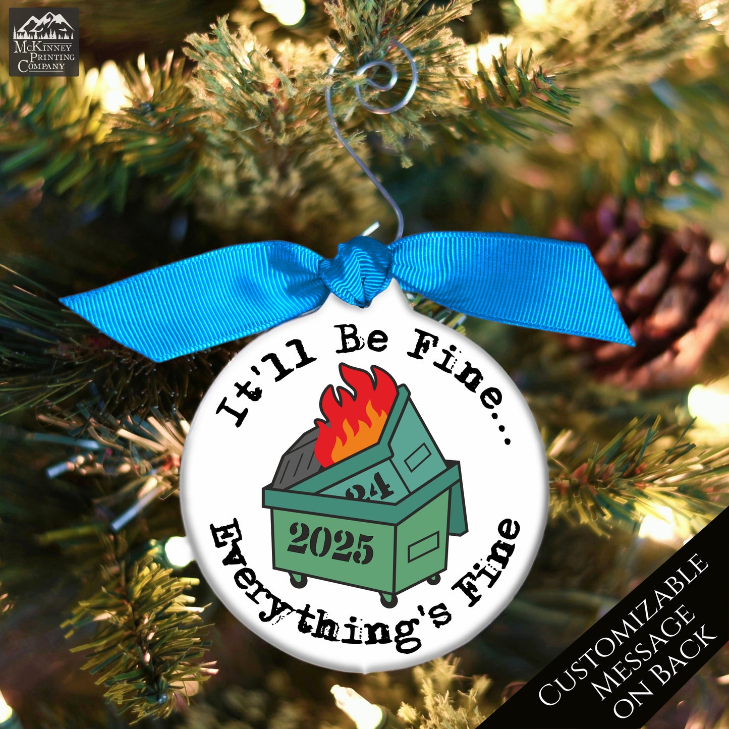 Dumpster Fire Ornament - 2025, Secret Santa Gift, Includes Custom Message, Funny, Friend Gift