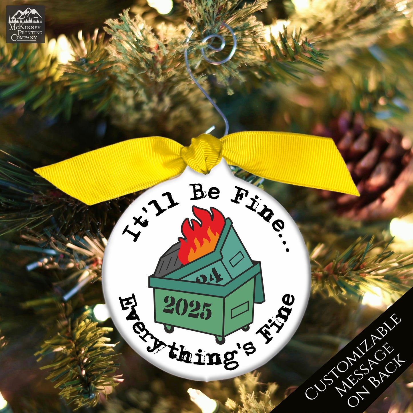 Dumpster Fire Ornament - 2025, Secret Santa Gift, Includes Custom Message, Funny, Friend Gift