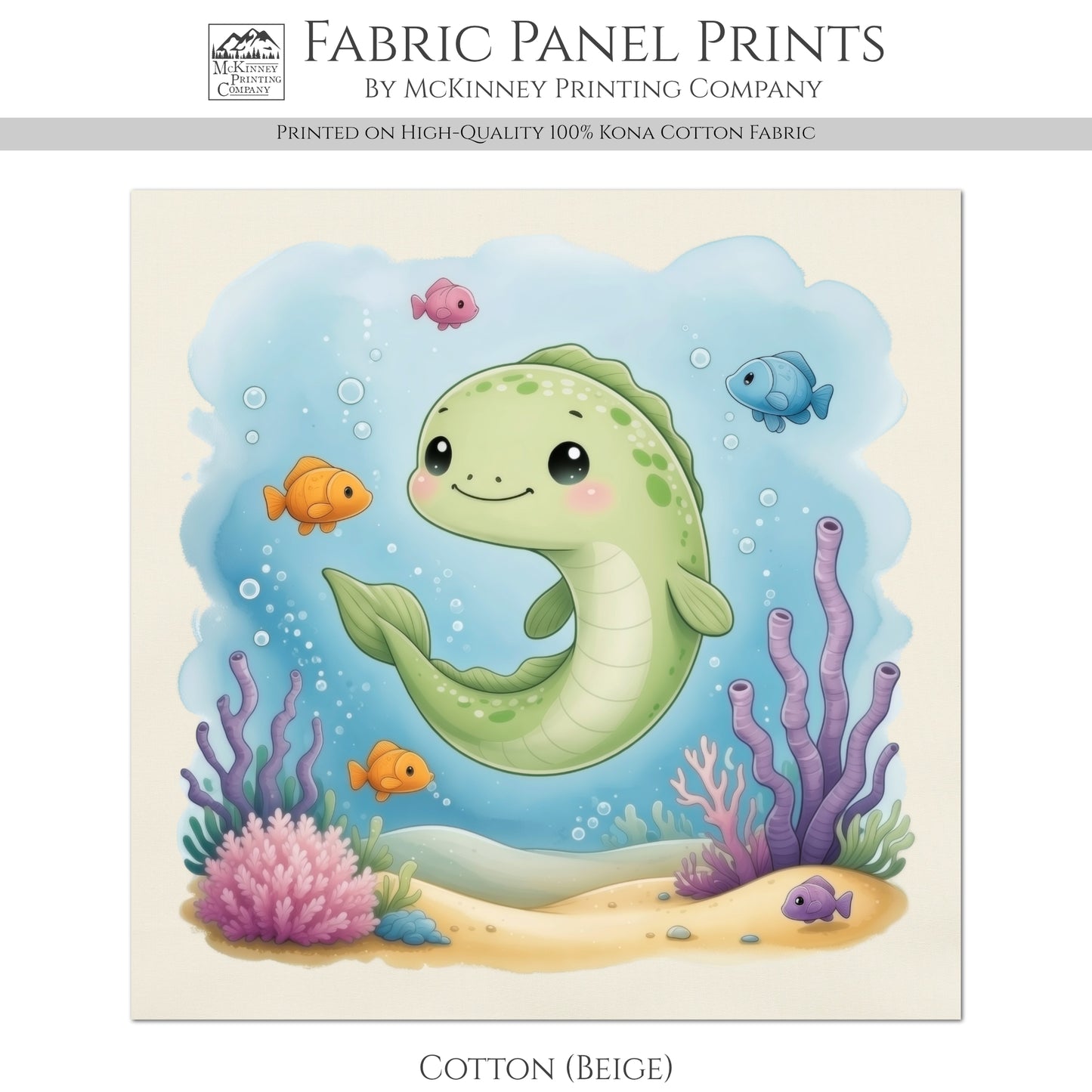 Eel - Ocean Fabric, Baby Fabric Panels, Sea, Boy, Blanket, Nursery Décor, Quilt Block, Cotton, Quilting