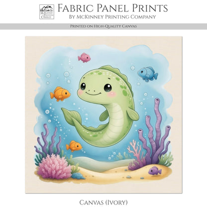 Eel - Ocean Fabric, Baby Fabric Panels, Sea, Boy, Blanket, Nursery Décor, Quilt Block, Cotton, Quilting